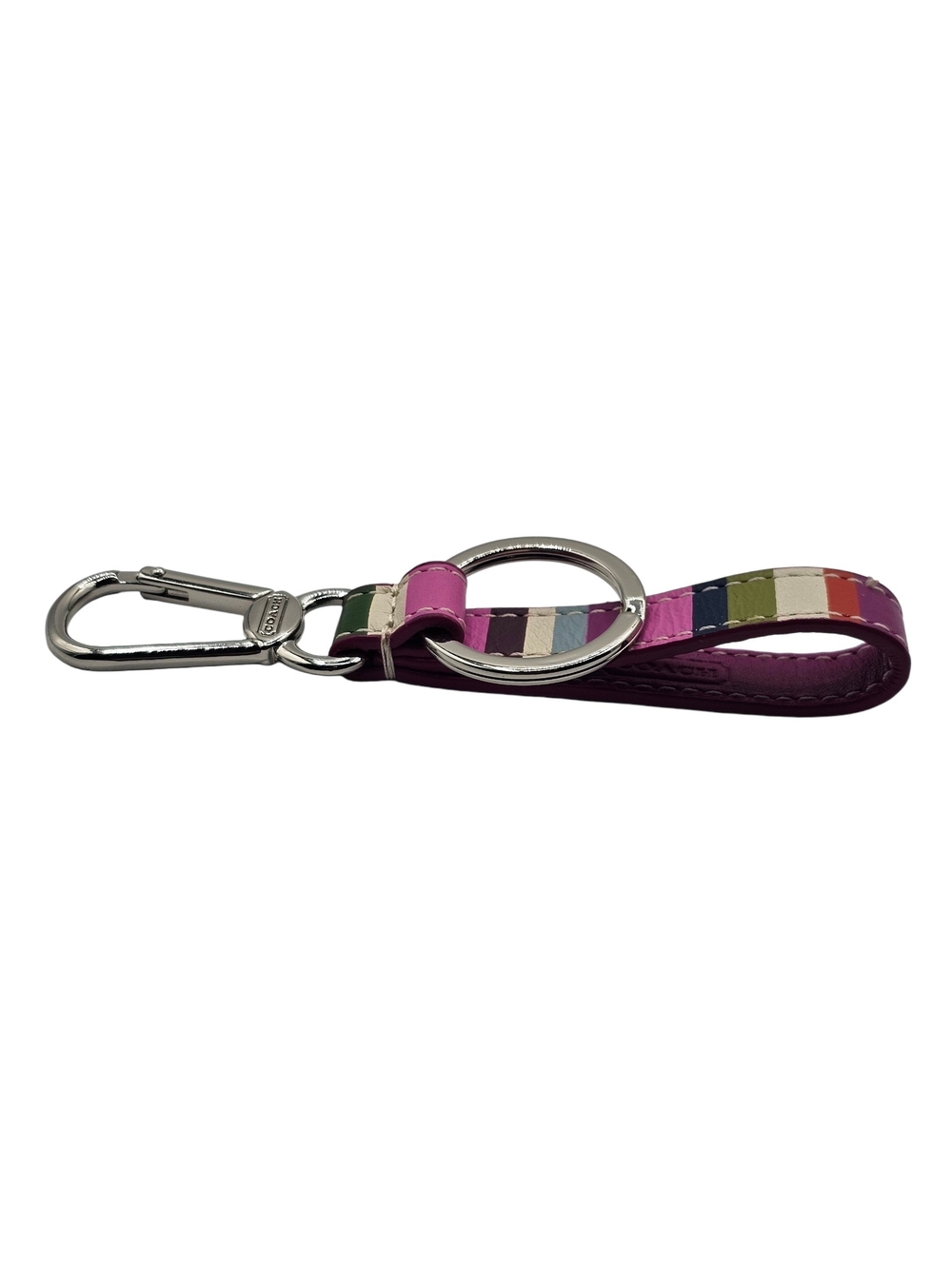 Coach Multicolor Striped Leather Key Holder with Silver Hardware - Picture 3 of 6